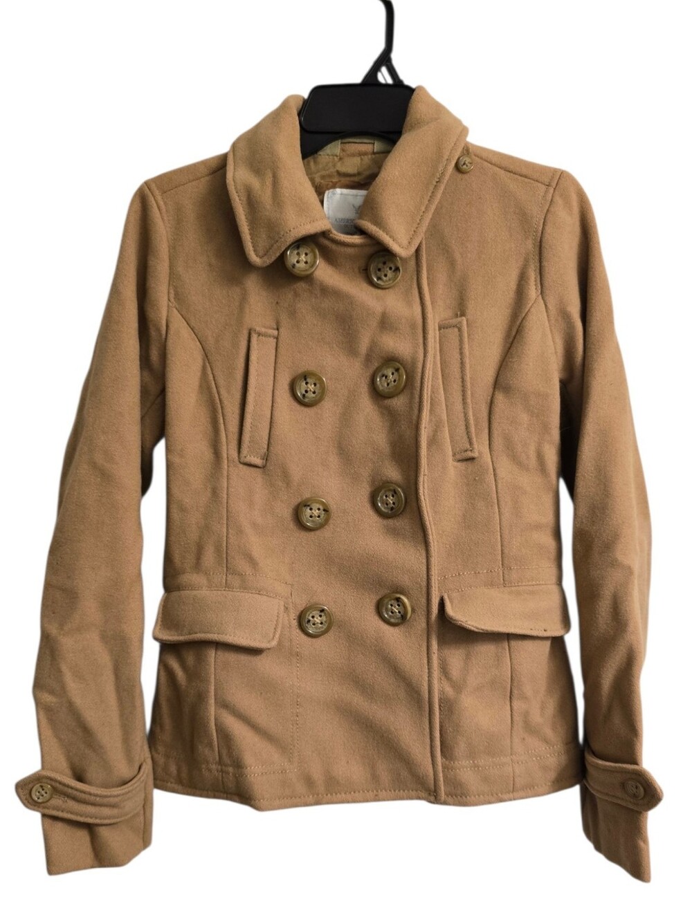 American Eagle AEO Womens Camel Tan Double Breasted Preppy Y2K Peacoat S